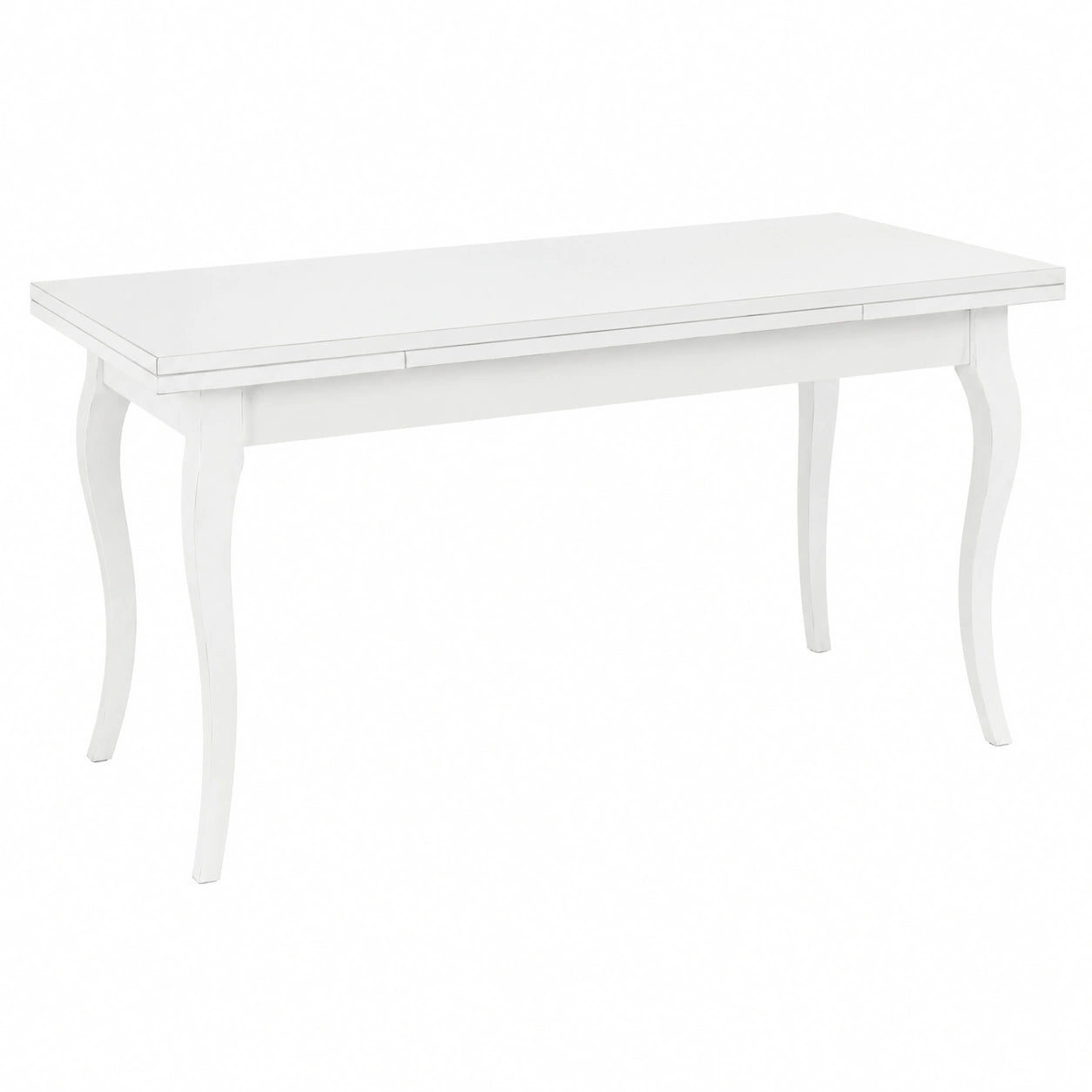 Tavolo da Pranzo Allungabile in Legno Massello Bianco 85x160 con 2 Prolunghe