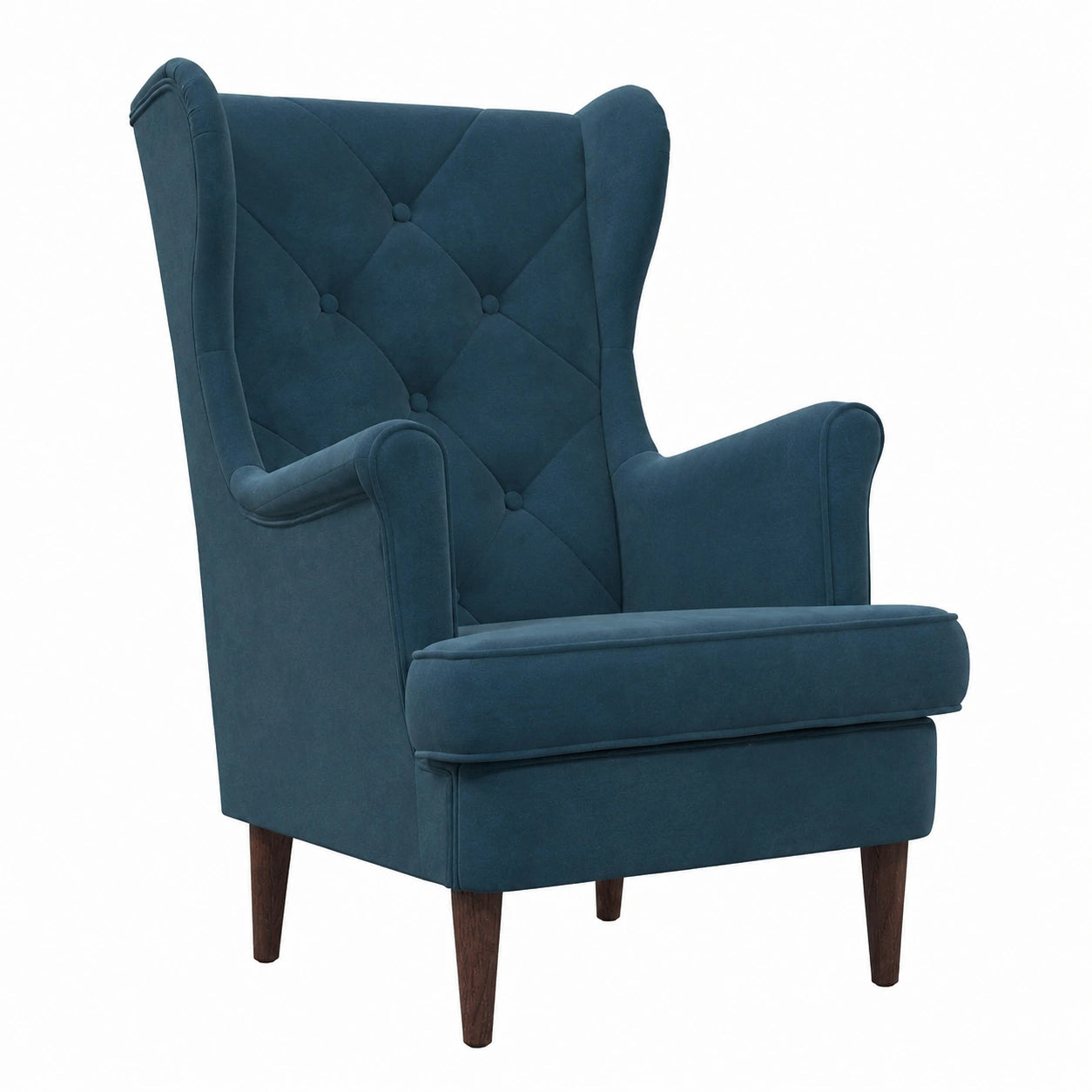 Poltrona rilassante in velluto blu, struttura robusta legno e metallo, 65x79x100 cm, ideale per soggiorno e camera da letto