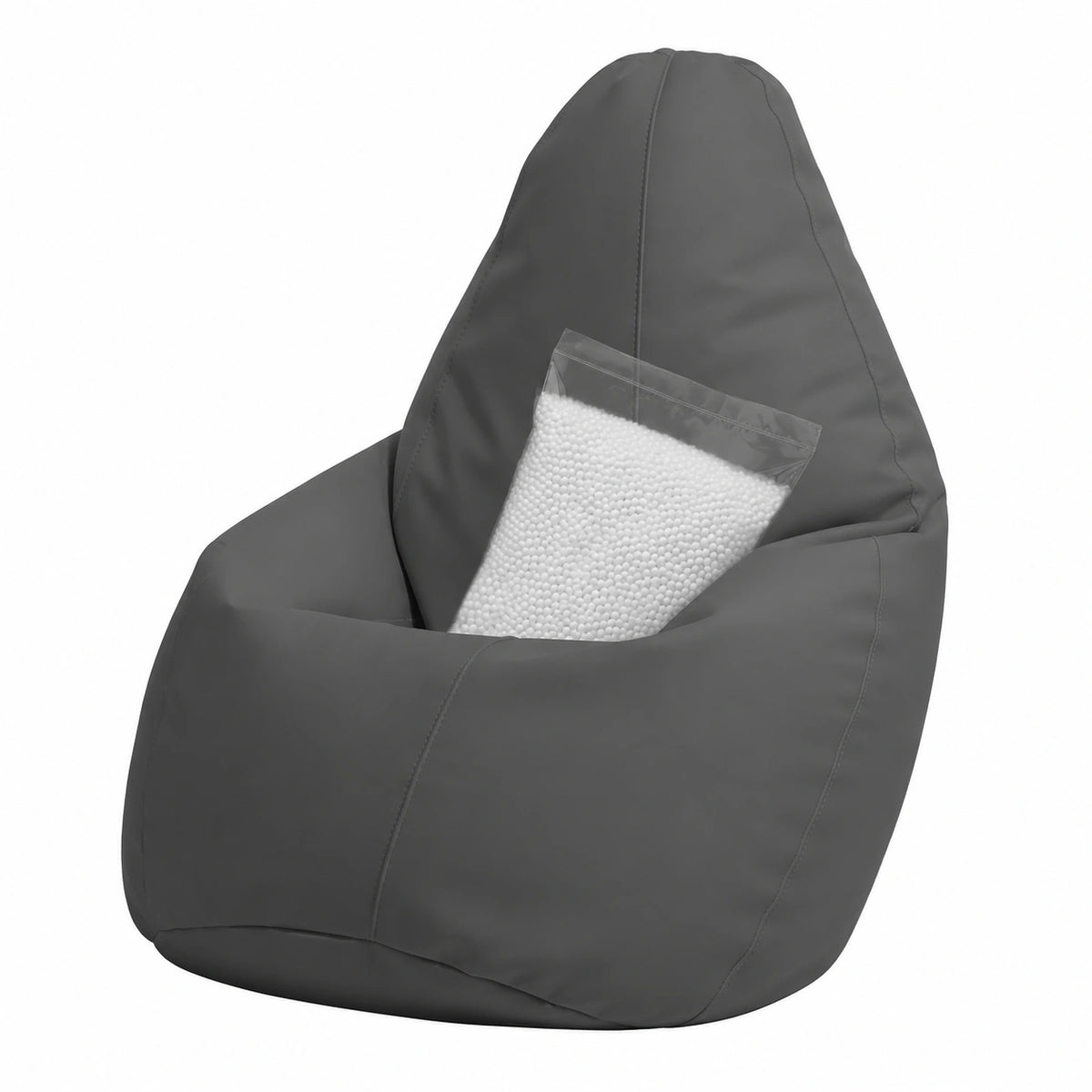 Poltrona Sacco Ergonomica in Ecopelle Grigio Scuro, Pouf Impermeabile di Alta Qualità, Made in Italy (80x125cm)