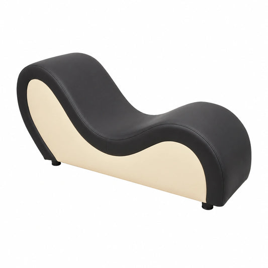Sedia Tantra Quirumed in Similpelle Nero-Beige Ergonomica, Divano Relax per Coppia, 162 x 48 x 48-80 cm