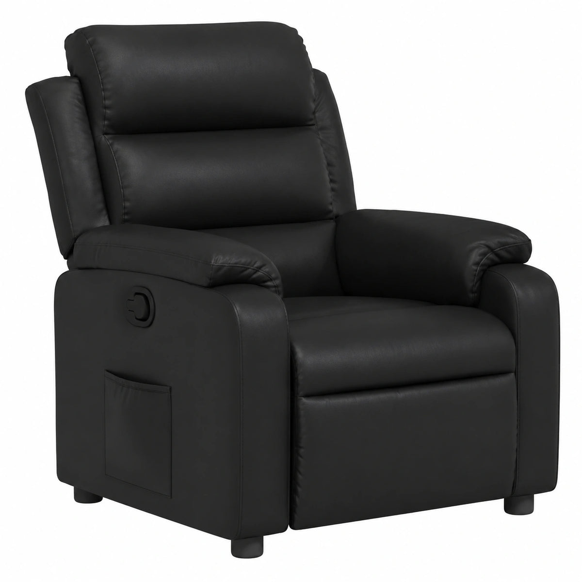 Poltrona relax ergonomica in ecopelle nera con funzione reclinabile 135° e tasca laterale