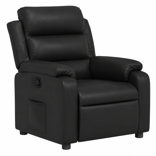Poltrona relax ergonomica in ecopelle nera con funzione reclinabile 135° e tasca laterale