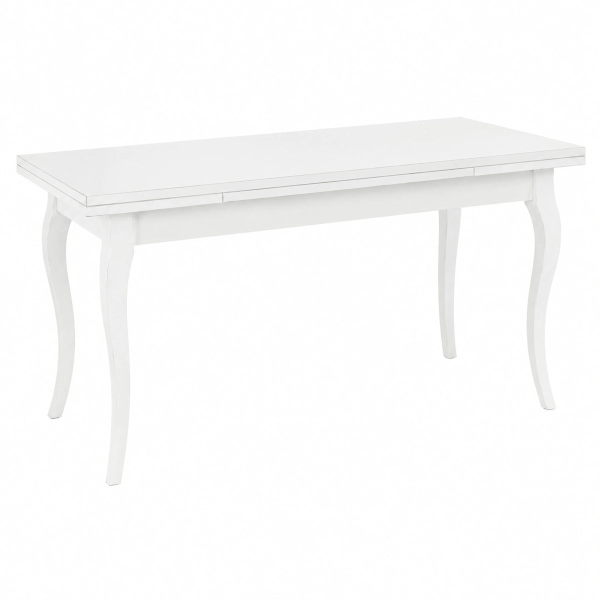 Tavolo da Pranzo Allungabile in Legno Massello Bianco 85x160 con 2 Prolunghe