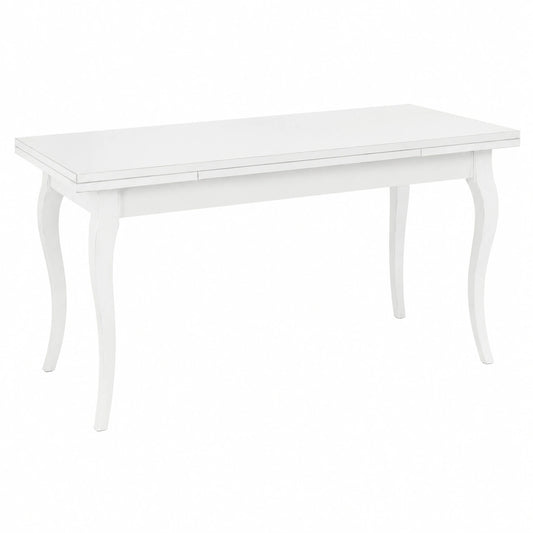 Tavolo da Pranzo Allungabile in Legno Massello Bianco 85x160 con 2 Prolunghe