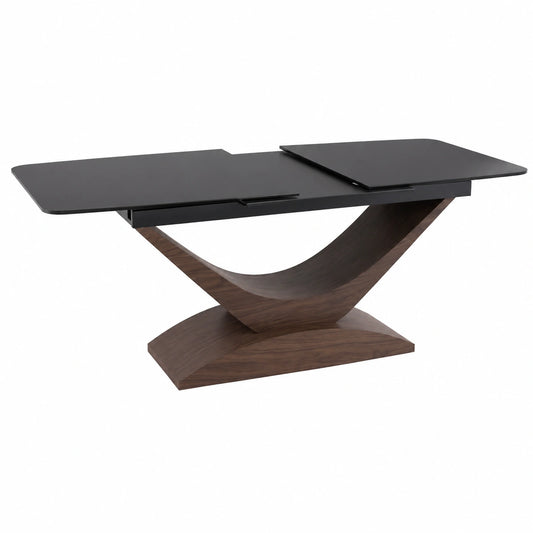 Tavolo da pranzo estensibile in legno con superficie in vetro e ceramica, per 10 persone, dimensioni 180-240 x 95 x 76 cm