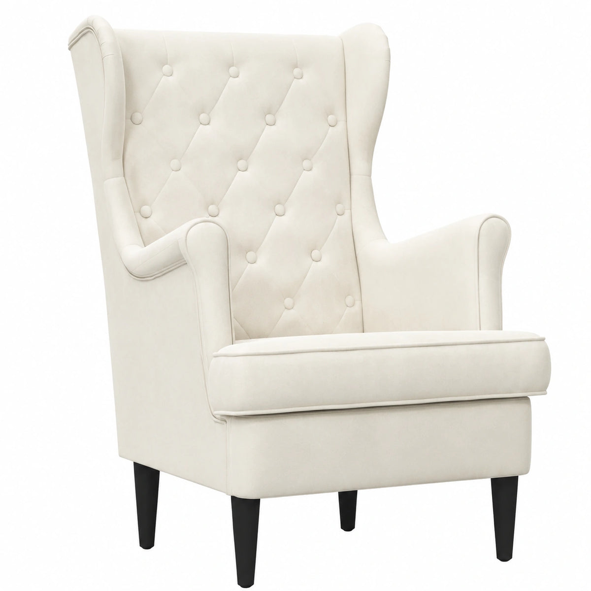 Poltrona ergonomica in velluto crema con struttura in legno e metallo, cuscino rimovibile, per salotto, camera da letto o ufficio, 65x79x100 cm