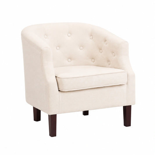 Poltrona ergonomica beige in tessuto con gambe in legno, 65x64x65 cm, ideale per lettura e relax, adatta a soggiorno, camera e ufficio