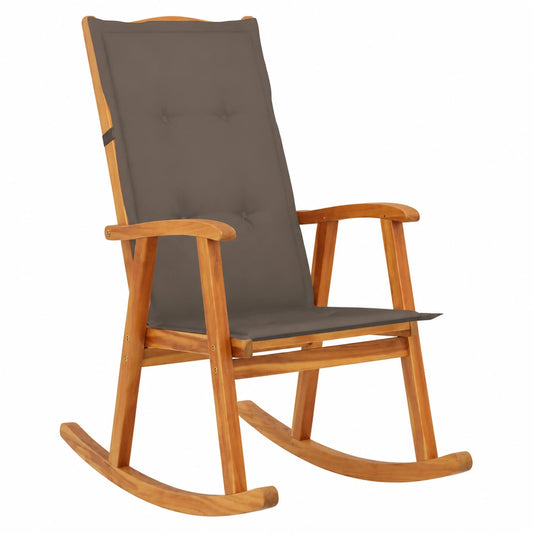 Poltrona a Dondolo Vintage Acacia con Cuscini, Ergonomica per Interni ed Esterni