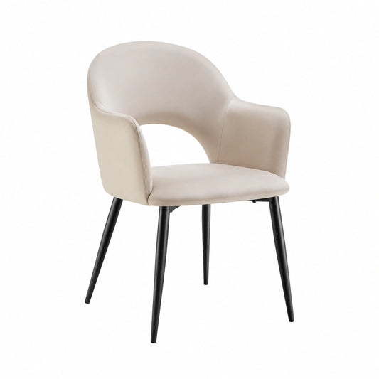 Set di Sedie da Pranzo in Velluto con Gambe in Acciaio, Design Elegante ed Ergonomico, Antiscivolo, Ideali per Soggiorno e Cucina, Capacità Fino a 120 kg - Confezione da 4 - Colore Crema