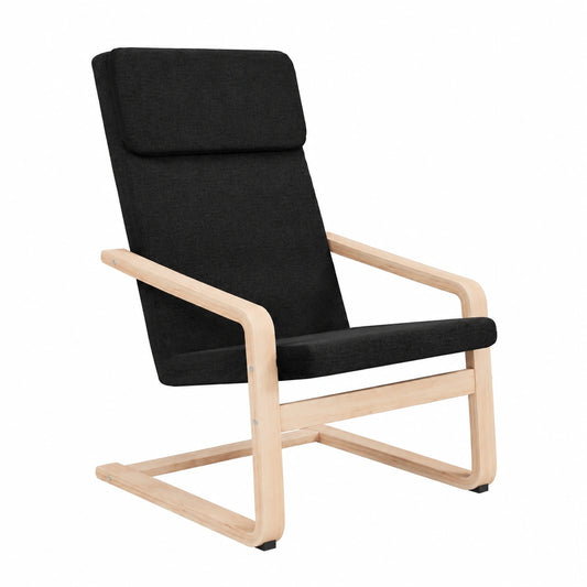 Poltrona ergonomica in tessuto nero con legno di betulla, ideale per soggiorno o camera, 110 kg