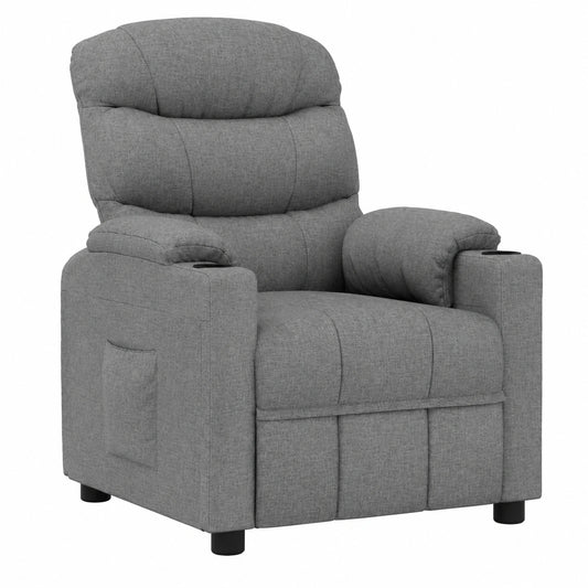 Poltrona ergonomica reclinabile in tessuto grigio chiaro con struttura resistente, adatta per soggiorno e ufficio