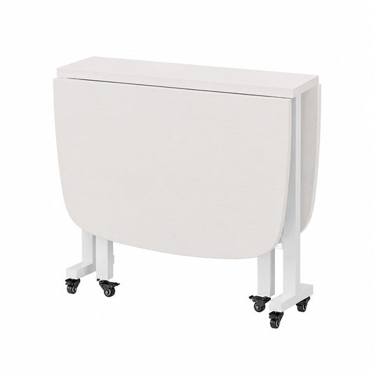 Tavolo da pranzo pieghevole in legno bianco con ruote universali, design salvaspazio per cucina e sala da pranzo, 100 x 60 x 75 cm
