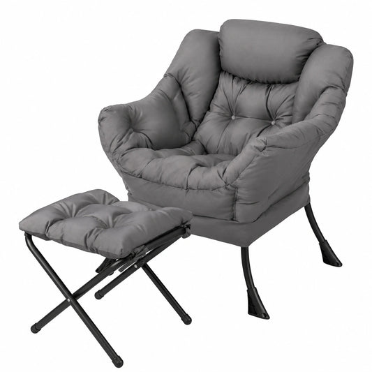 Sedia Relax HOMASIS con Poggiapiedi, Reclinabile con Braccioli e Tasca, Supporto 150 kg, per Soggiorno e Camera, 81x75x94,5 cm, Grigio
