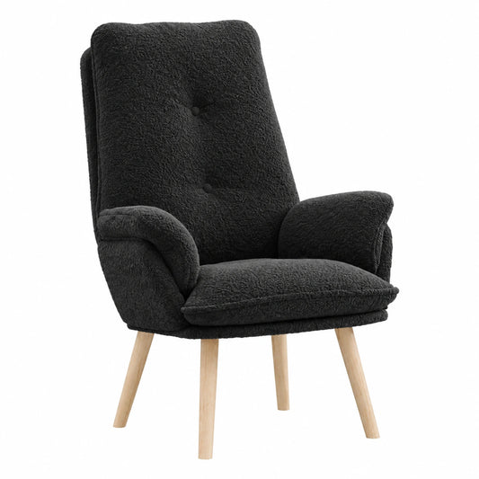 Poltrona ergonomica nera in tessuto, design moderno, gambe in legno, 69x74x93 cm