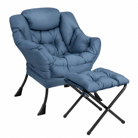 Poltrona Relax Ergonomica con Puff Blu, Imbottitura Confortevole e Struttura Robusta