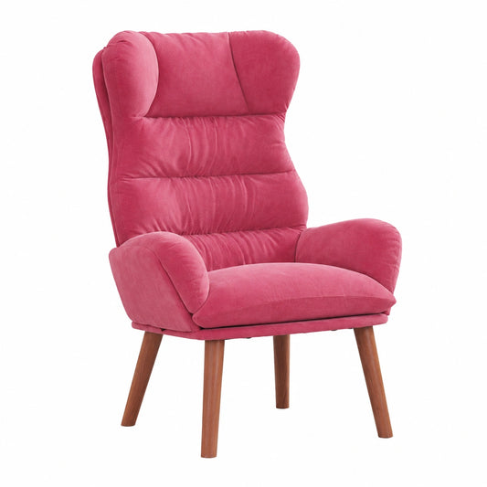 Poltrona Relax Velluto Rosso, Moderna con Gambe in Legno, Ergonomica per Casa