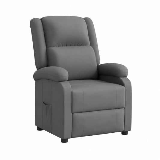 Poltrona reclinabile ergonomica in ecopelle grigia con schienale e poggiapiedi regolabili