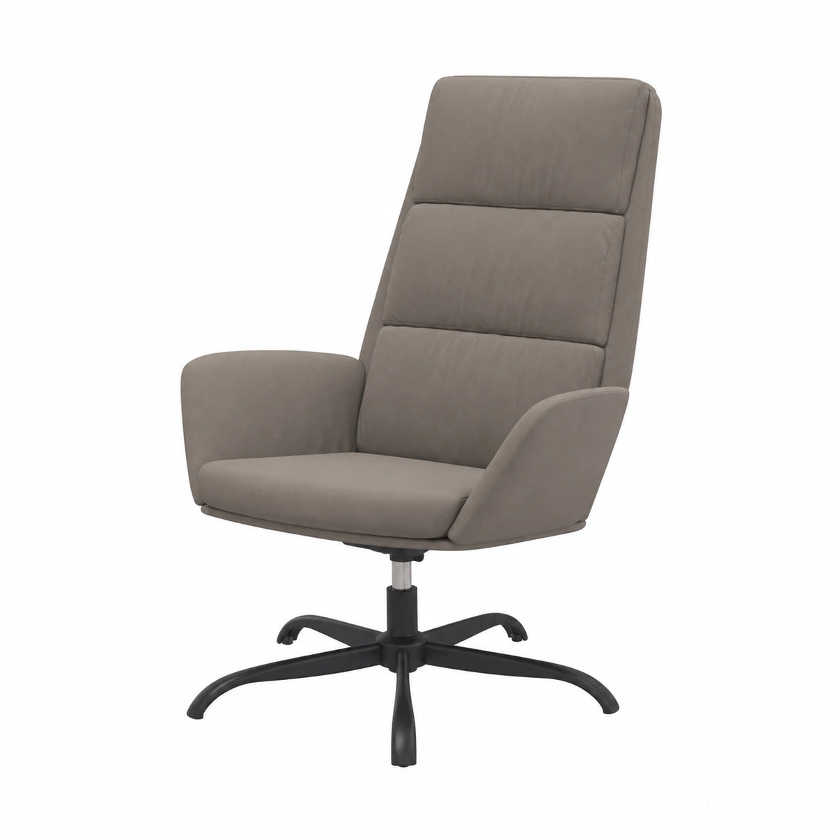 Poltrona ergonomica in velluto grigio chiaro, struttura metallica, girevole 360°, per soggiorno e ufficio