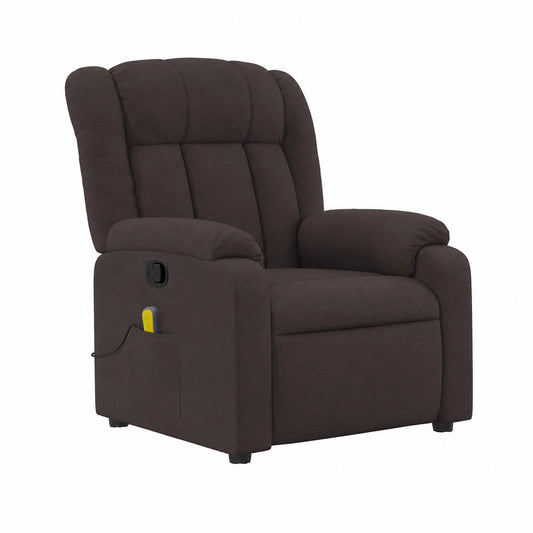 Poltrona Relax Ergonomica con Massaggio a 6 Punti in Tessuto Marrone Scuro e Schienale Regolabile