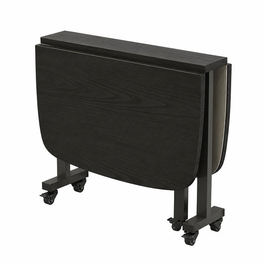 Tavolo da pranzo estensibile in legno nero con ruote, design compatto, tavolo pieghevole a farfalla per cucina, 120x70x75 cm