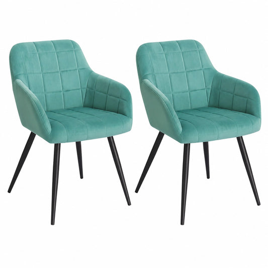 Coppia di Sedie da Pranzo in Velluto con Braccioli, Design Moderno, Gambe in Metallo, Azzurro