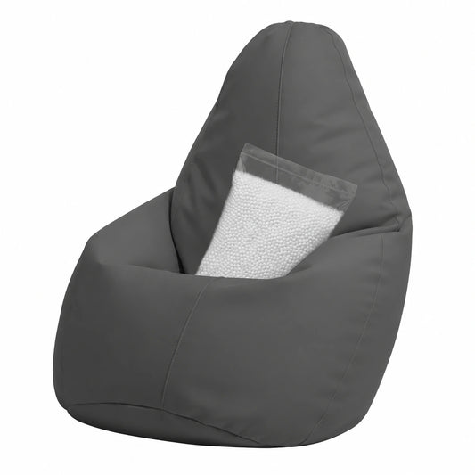 Poltrona Sacco Ergonomica in Ecopelle Grigio Scuro, Pouf Impermeabile di Alta Qualità, Made in Italy (80x125cm)