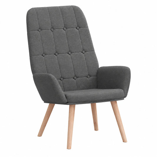 Sedia ergonomica in tessuto grigio scuro con telaio in legno e metallo, imbottitura confortevole, ideale per casa