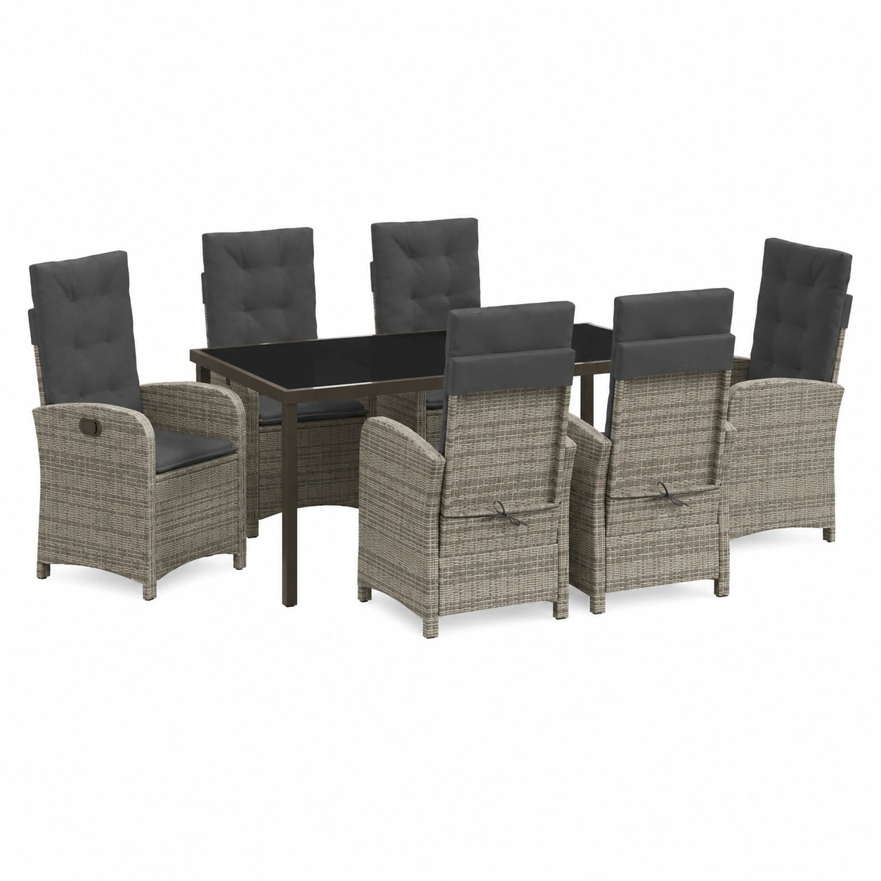 Set da Giardino in Rattan Sintetico Grigio con 6 Sedute e Cuscino, Resistente alle Intemperie