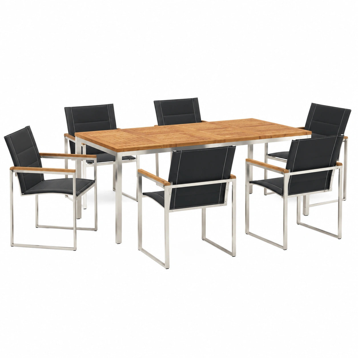 Set pranzo giardino 7 pezzi, legno acacia e acciaio, 6 posti, resistente intemperie